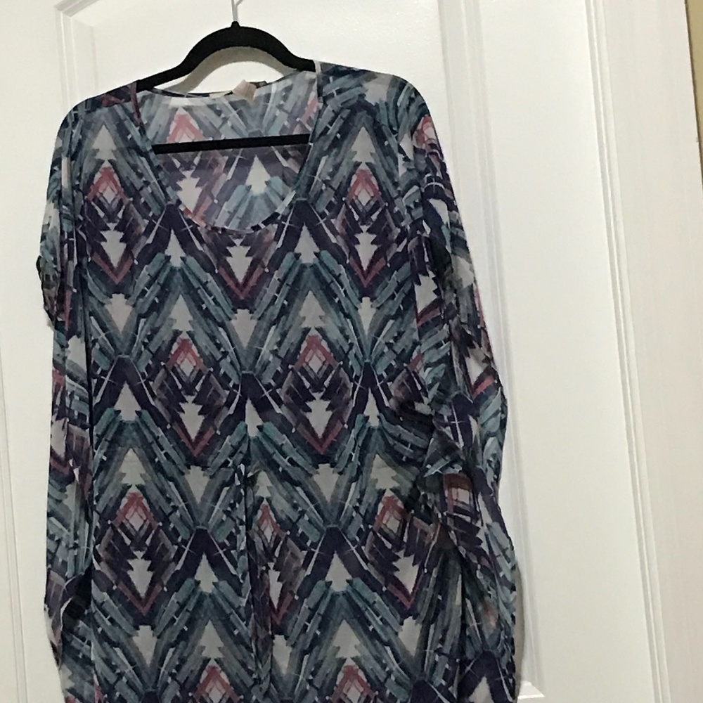 Women's dress Purple, Teal and Gray sheer